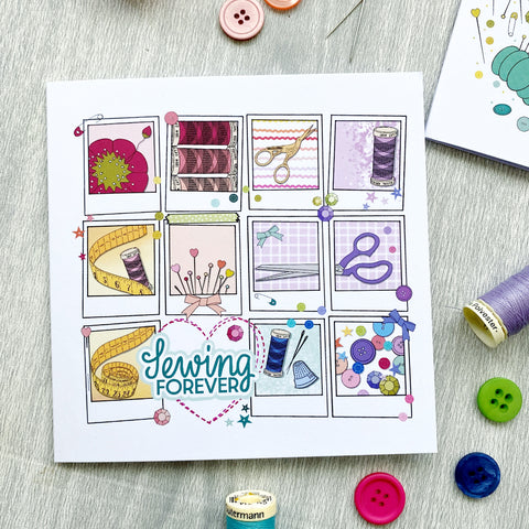 Sewing Forever Square Greetings Card