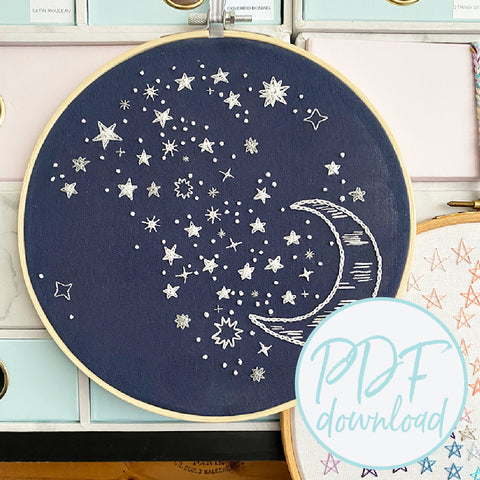 Midnight Sky Embroidery Pattern - Downloadable - Digital- PDF