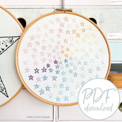 Rainbow Stars Beginners Embroidery Pattern - Downloadable - Digital- PDF