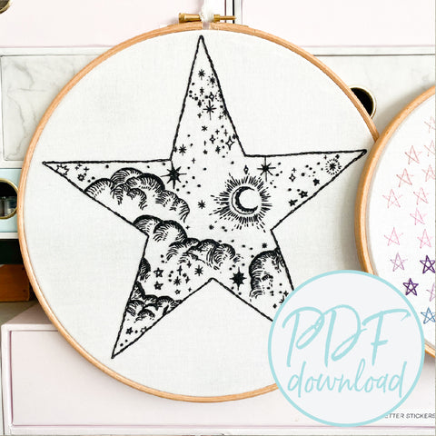 Celestial Stars Embroidery - Embroidery Pattern - Downloadable - Digital- PDF