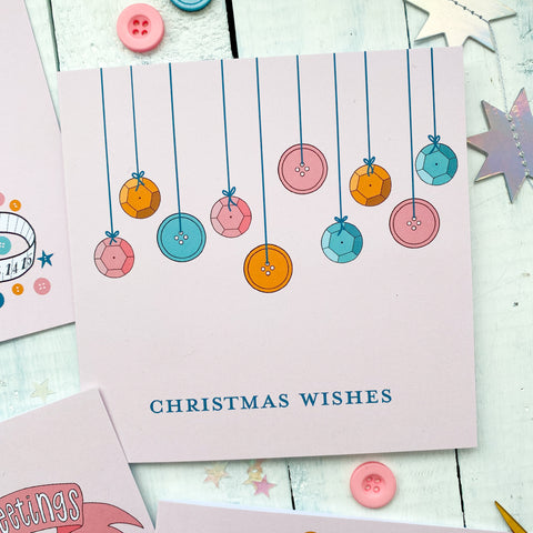 Christmas Wishes Sequin Button Baubles Card