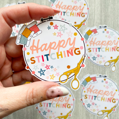 Happy Stitching Hoop Sticker